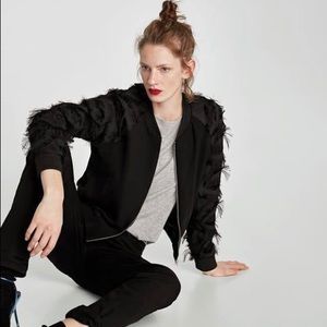 NWOT Zara Fringe Sleeve Bomber